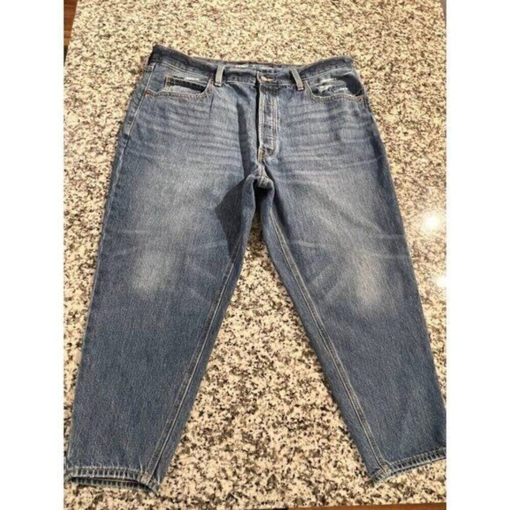 Old Navy Women Blue High Rise Slouchy Taper Jeans Petite 16 Cropped Denim